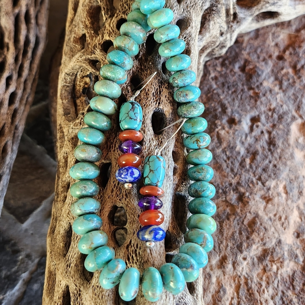 Sterling Silver Genuine Turquoise Necklace Set - Picture 14 of 17